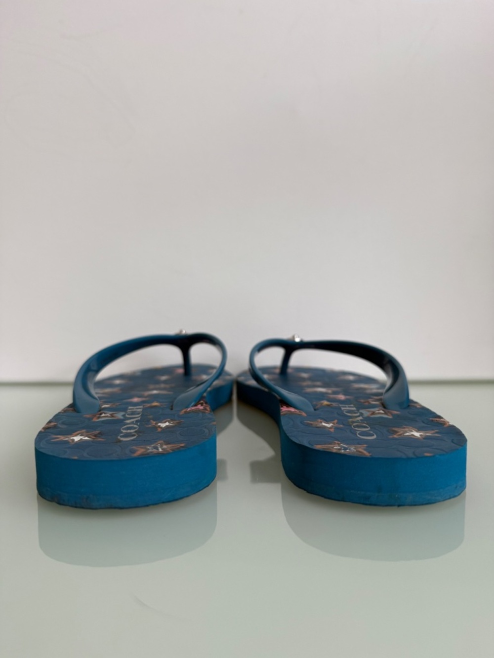 Coach Abbigail Flip Flop Sandals Teal Blue Star Detail Size 7/8 - Picture 5 of 14